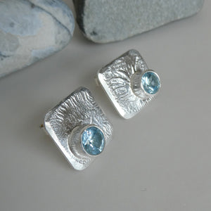 Reticulated Stud Earrings with Blue Topaz