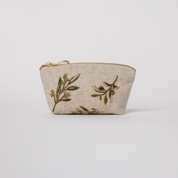 Olive Natural Linen Coin Purse