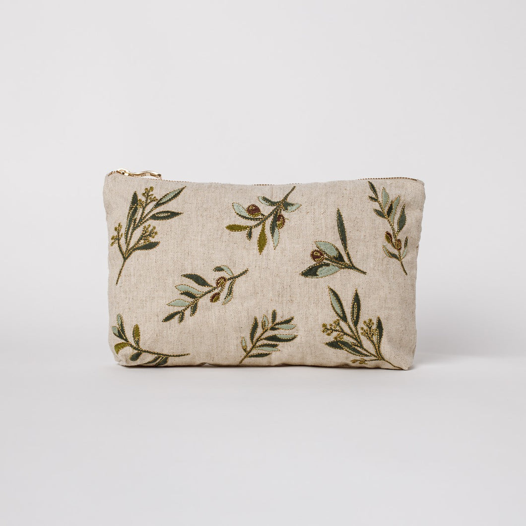 Olive Natural Linen Pouch